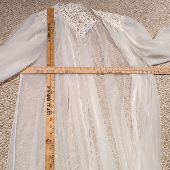 Vintage VAL MODE LINGERIE Nightgown Open Robe Small White Sheer Lace Wedding - Picture 3 of 8